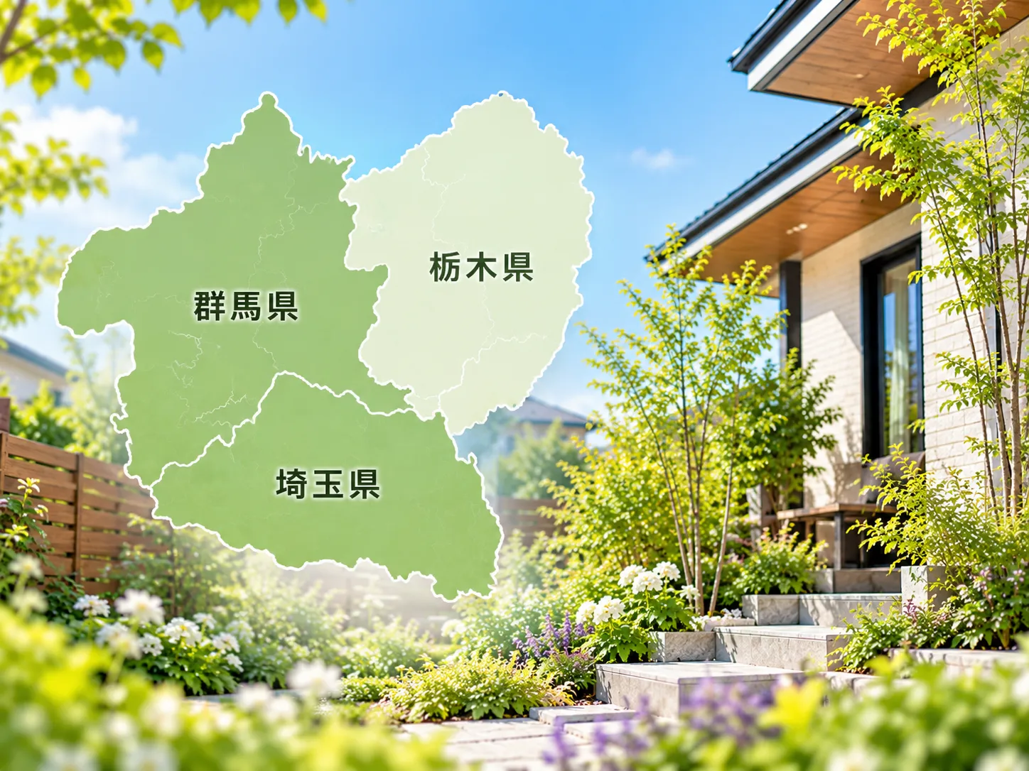 対応地域について_庭に重なる群馬・栃木・埼玉地図
